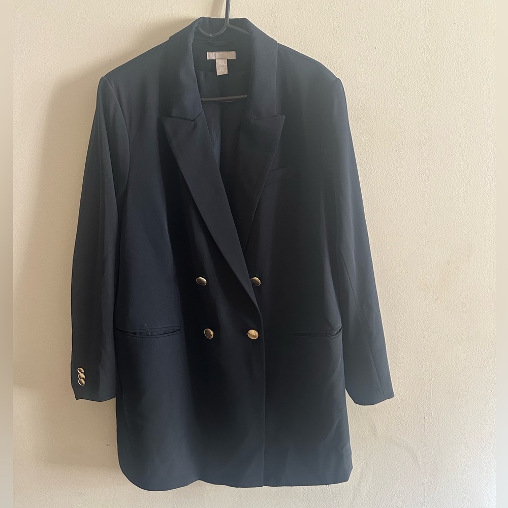 🌟H&M Navy Double-Breasted Blazer with Gold Buttons Size XL